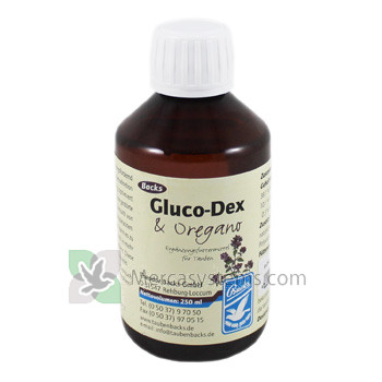 Backs Gluco-Dex + Origano 250 ml (solubile in acqua). Per Piccioni Viaggiatori. 
