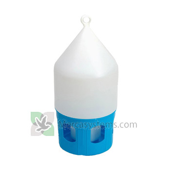Plastica bevitore fontana 3.5L con maniglia di sollevamento per i piccioni, base blu chiaro con top